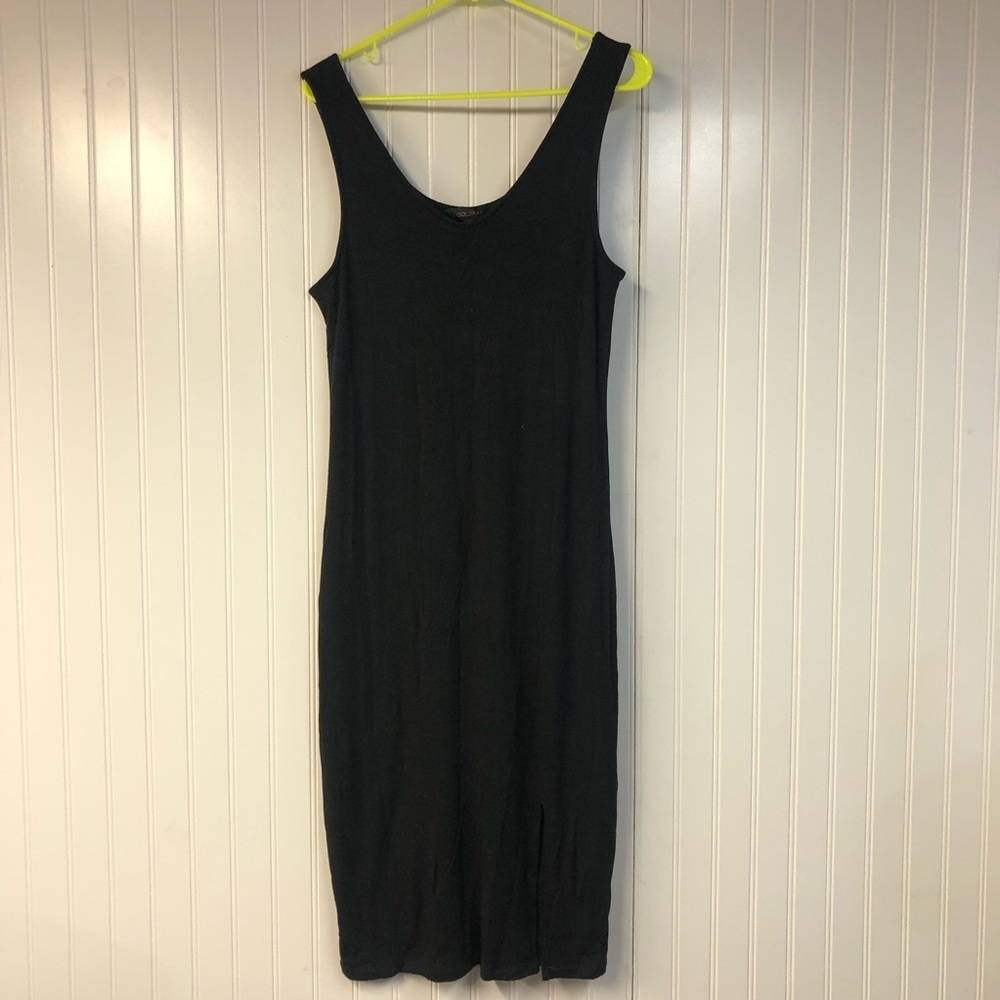 Goldray Ribbed Knit Sleeveless Tank Top Dress Large Petite Side Slits Stretch